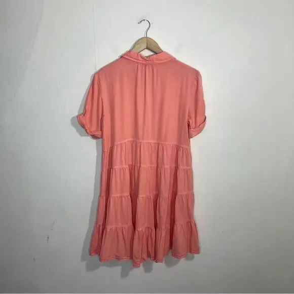 Anthropologie Pilcro Suzanne Peach Coral Pink Button-Up Shirt Dress Size Small - Picture 3 of 15